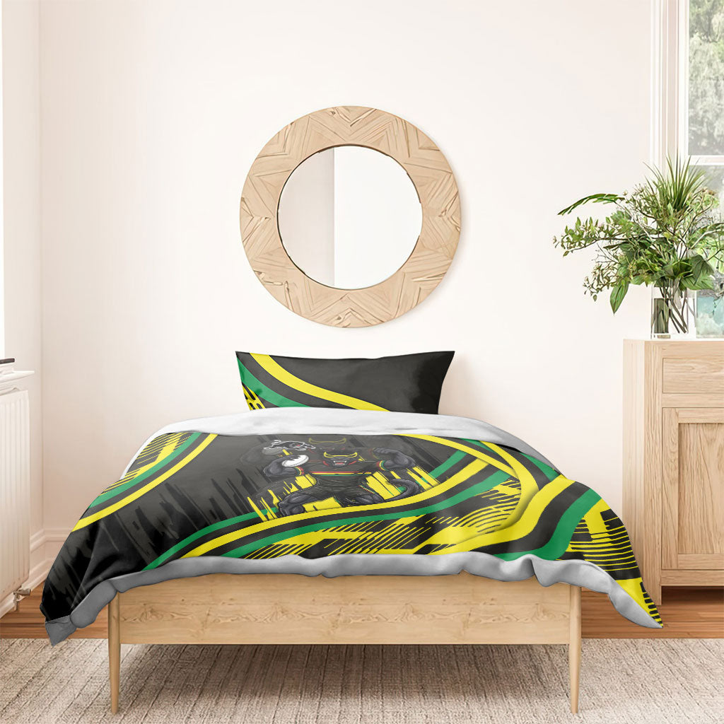 Panthers Rugby Mascot Bedding Set Fierce Athlete Graphic in Sports Style