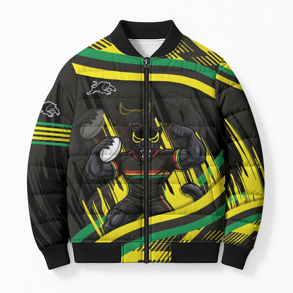 Panthers Rugby Mascot Bomber Puffer Jacket Fierce Athlete Graphic in Sports Style