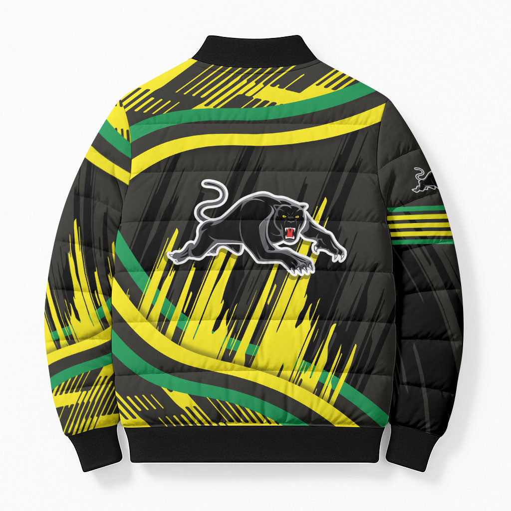 Panthers Rugby Mascot Bomber Puffer Jacket Fierce Athlete Graphic in Sports Style
