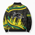 Panthers Rugby Mascot Bomber Puffer Jacket Fierce Athlete Graphic in Sports Style