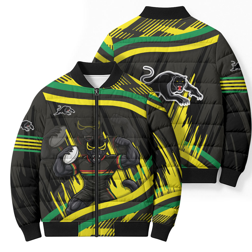 Panthers Rugby Mascot Bomber Puffer Jacket Fierce Athlete Graphic in Sports Style