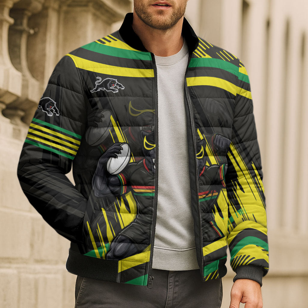 Panthers Rugby Mascot Bomber Puffer Jacket Fierce Athlete Graphic in Sports Style