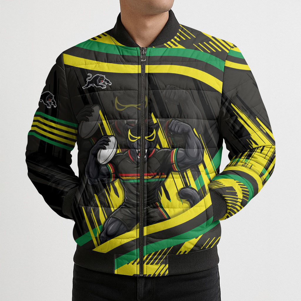 Panthers Rugby Mascot Bomber Puffer Jacket Fierce Athlete Graphic in Sports Style