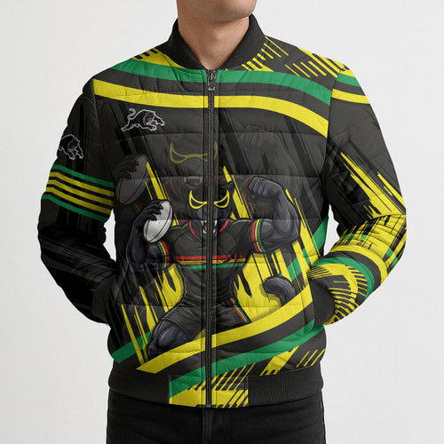 Panthers Rugby Mascot Bomber Puffer Jacket Fierce Athlete Graphic in Sports Style