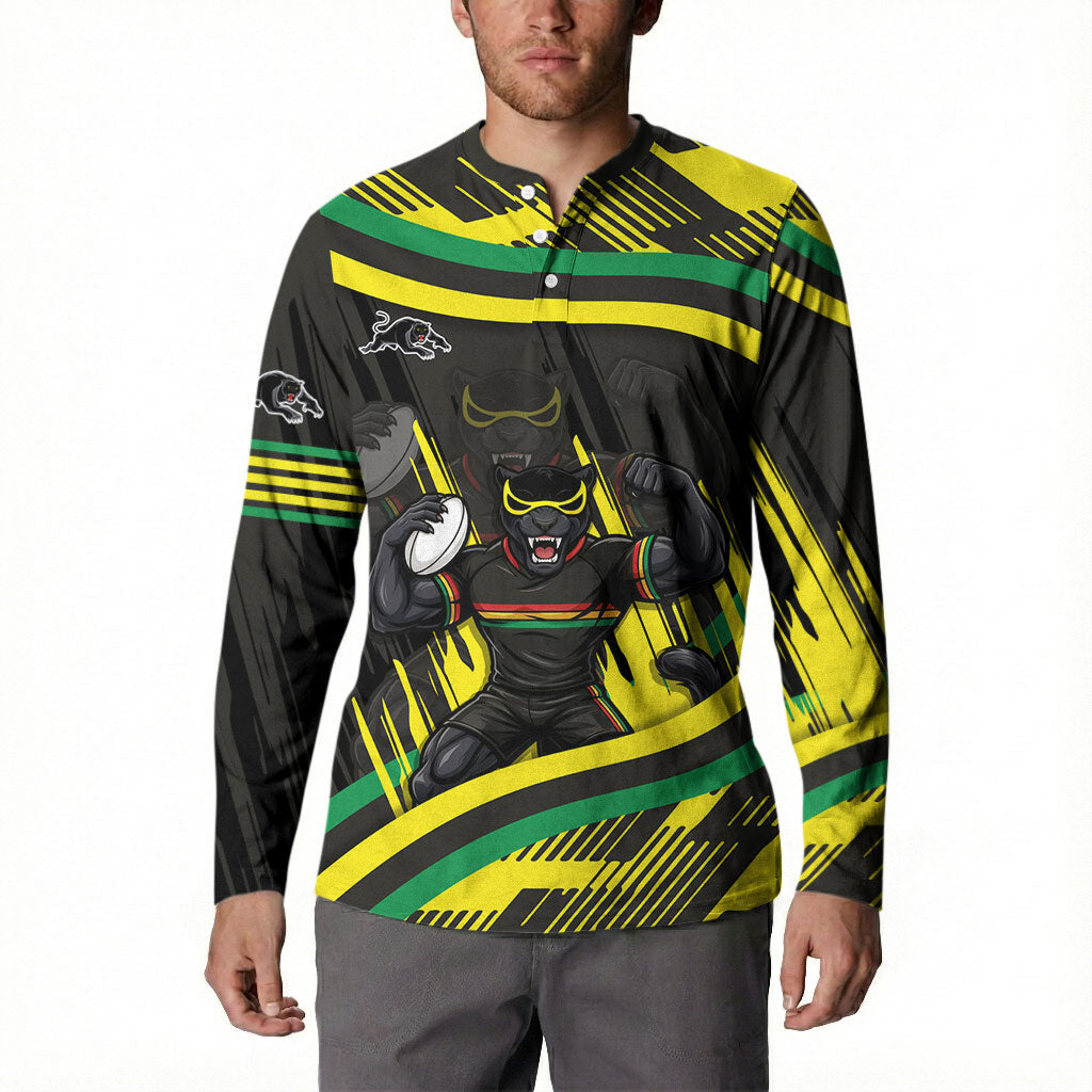 Panthers Rugby Mascot Button Sweatshirt Fierce Athlete Graphic in Sports Style