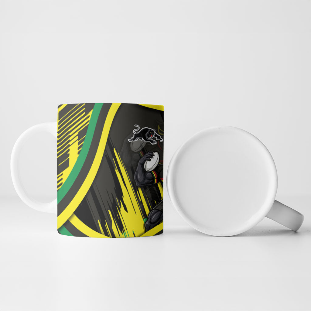 Panthers Rugby Mascot Ceramic Mug Fierce Athlete Graphic in Sports Style