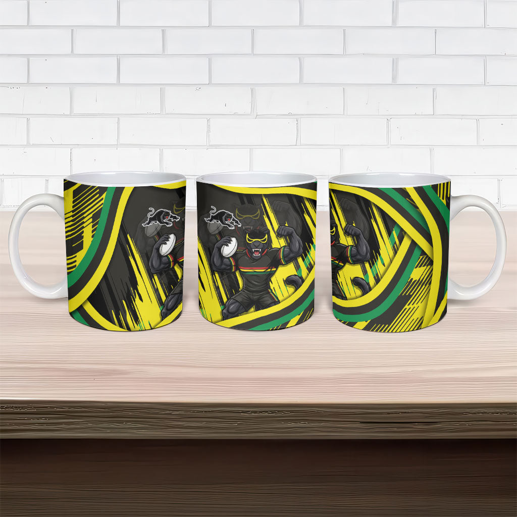 Panthers Rugby Mascot Ceramic Mug Fierce Athlete Graphic in Sports Style