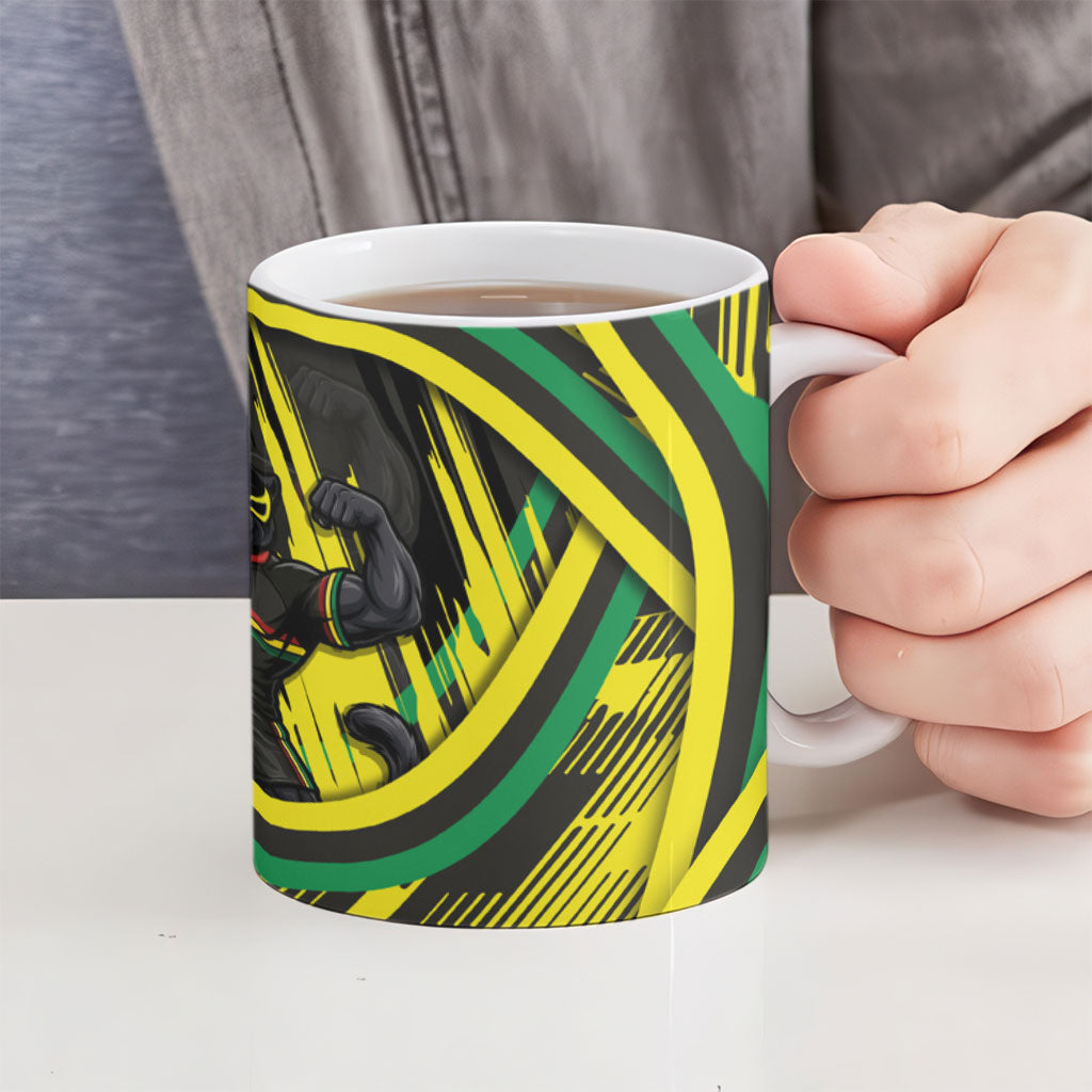 Panthers Rugby Mascot Ceramic Mug Fierce Athlete Graphic in Sports Style