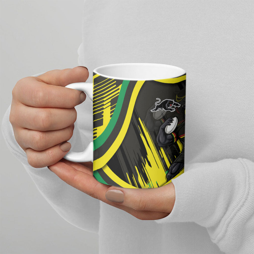 Panthers Rugby Mascot Ceramic Mug Fierce Athlete Graphic in Sports Style