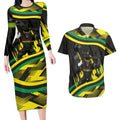 Panthers Rugby Mascot Couples Matching Long Sleeve Bodycon Dress and Hawaiian Shirt Fierce Athlete Graphic in Sports Style