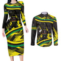 Panthers Rugby Mascot Couples Matching Long Sleeve Bodycon Dress and Long Sleeve Button Shirt Fierce Athlete Graphic in Sports Style