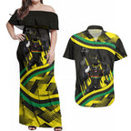 Panthers Rugby Mascot Couples Matching Off Shoulder Maxi Dress and Hawaiian Shirt Fierce Athlete Graphic in Sports Style