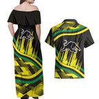 Panthers Rugby Mascot Couples Matching Off Shoulder Maxi Dress and Hawaiian Shirt Fierce Athlete Graphic in Sports Style