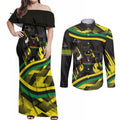 Panthers Rugby Mascot Couples Matching Off Shoulder Maxi Dress and Long Sleeve Button Shirt Fierce Athlete Graphic in Sports Style