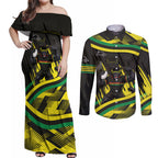 Panthers Rugby Mascot Couples Matching Off Shoulder Maxi Dress and Long Sleeve Button Shirt Fierce Athlete Graphic in Sports Style
