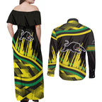 Panthers Rugby Mascot Couples Matching Off Shoulder Maxi Dress and Long Sleeve Button Shirt Fierce Athlete Graphic in Sports Style