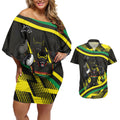 Panthers Rugby Mascot Couples Matching Off Shoulder Short Dress and Hawaiian Shirt Fierce Athlete Graphic in Sports Style