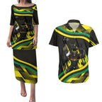 Panthers Rugby Mascot Couples Matching Puletasi and Hawaiian Shirt Fierce Athlete Graphic in Sports Style