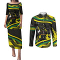 Panthers Rugby Mascot Couples Matching Puletasi and Long Sleeve Button Shirt Fierce Athlete Graphic in Sports Style