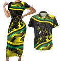 Panthers Rugby Mascot Couples Matching Short Sleeve Bodycon Dress and Hawaiian Shirt Fierce Athlete Graphic in Sports Style