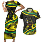Panthers Rugby Mascot Couples Matching Short Sleeve Bodycon Dress and Hawaiian Shirt Fierce Athlete Graphic in Sports Style