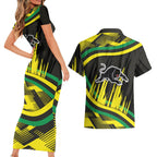 Panthers Rugby Mascot Couples Matching Short Sleeve Bodycon Dress and Hawaiian Shirt Fierce Athlete Graphic in Sports Style