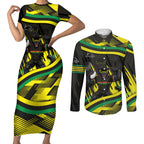 Panthers Rugby Mascot Couples Matching Short Sleeve Bodycon Dress and Long Sleeve Button Shirt Fierce Athlete Graphic in Sports Style