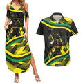 Panthers Rugby Mascot Couples Matching Summer Maxi Dress and Hawaiian Shirt Fierce Athlete Graphic in Sports Style