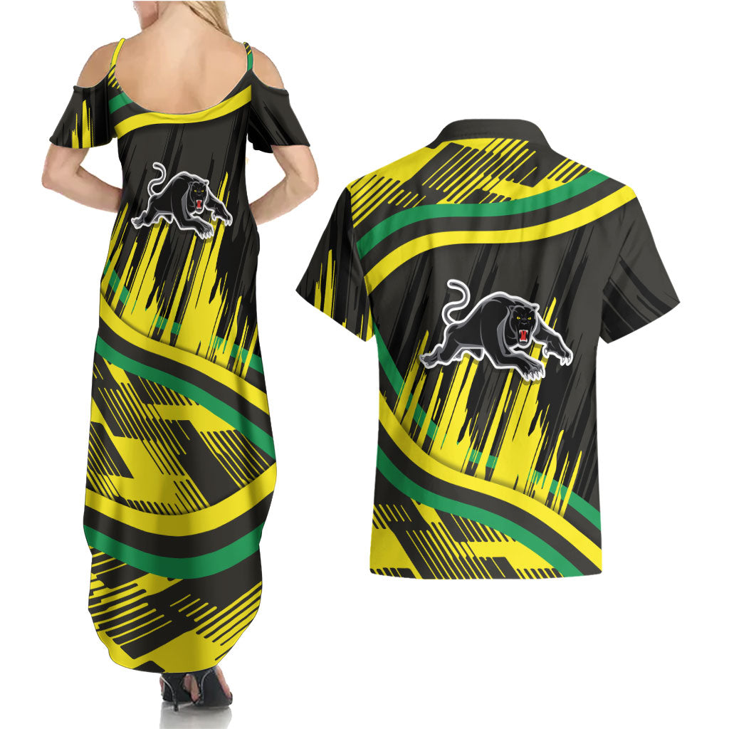 Panthers Rugby Mascot Couples Matching Summer Maxi Dress and Hawaiian Shirt Fierce Athlete Graphic in Sports Style