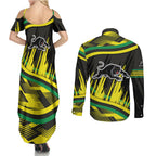 Panthers Rugby Mascot Couples Matching Summer Maxi Dress and Long Sleeve Button Shirt Fierce Athlete Graphic in Sports Style