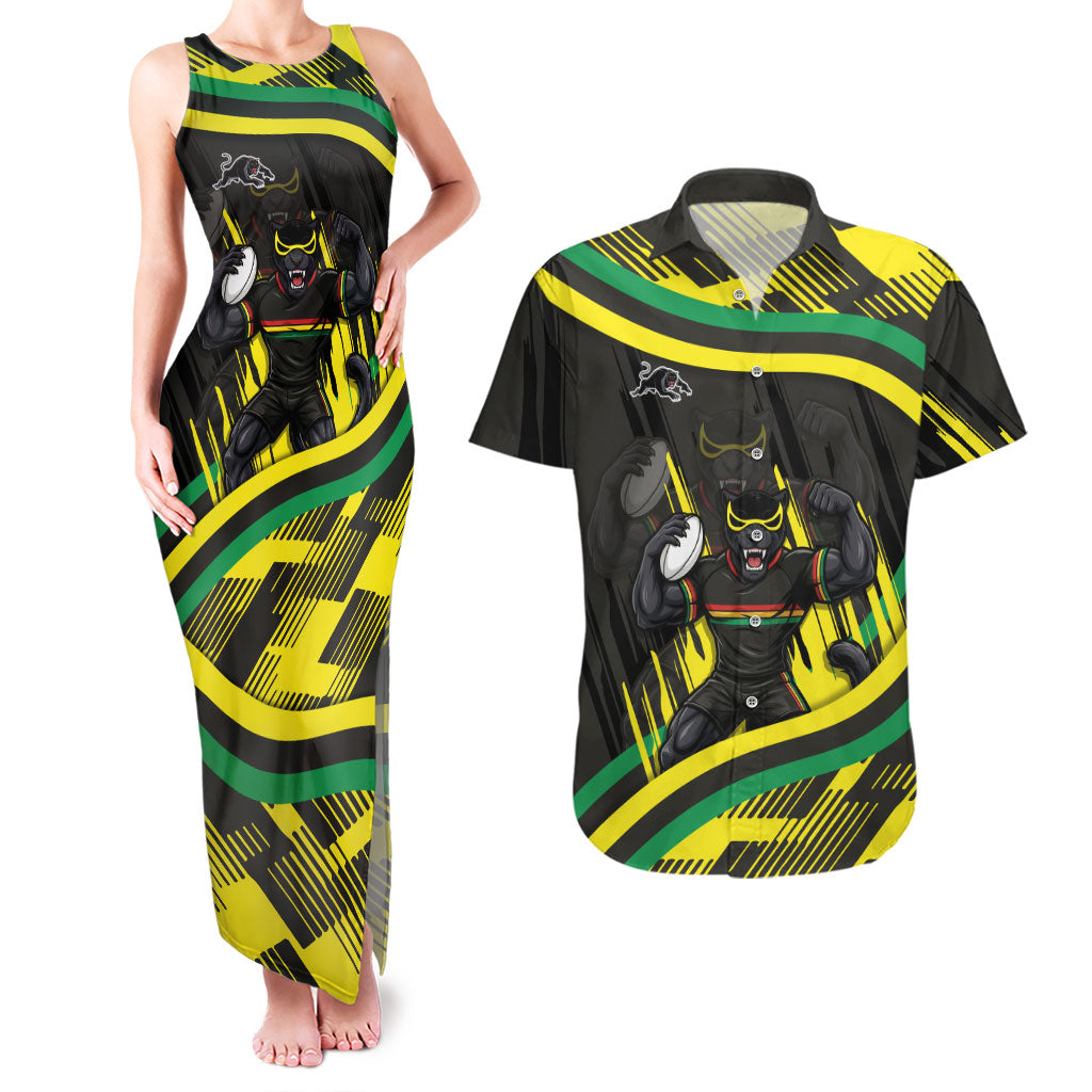 Panthers Rugby Mascot Couples Matching Tank Maxi Dress and Hawaiian Shirt Fierce Athlete Graphic in Sports Style