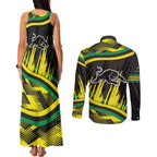Panthers Rugby Mascot Couples Matching Tank Maxi Dress and Long Sleeve Button Shirt Fierce Athlete Graphic in Sports Style