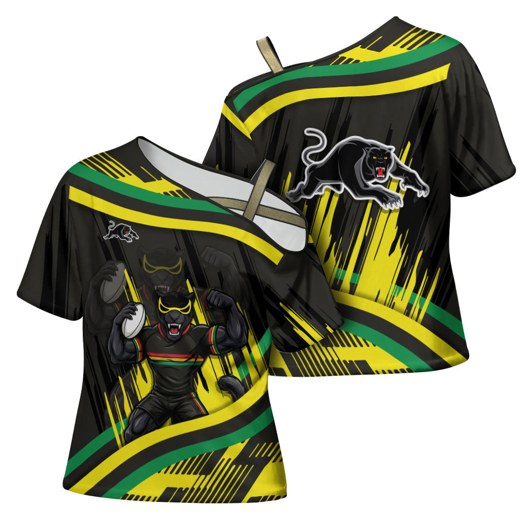 Panthers Rugby Mascot Cross Shoulder Shirt Fierce Athlete Graphic in Sports Style