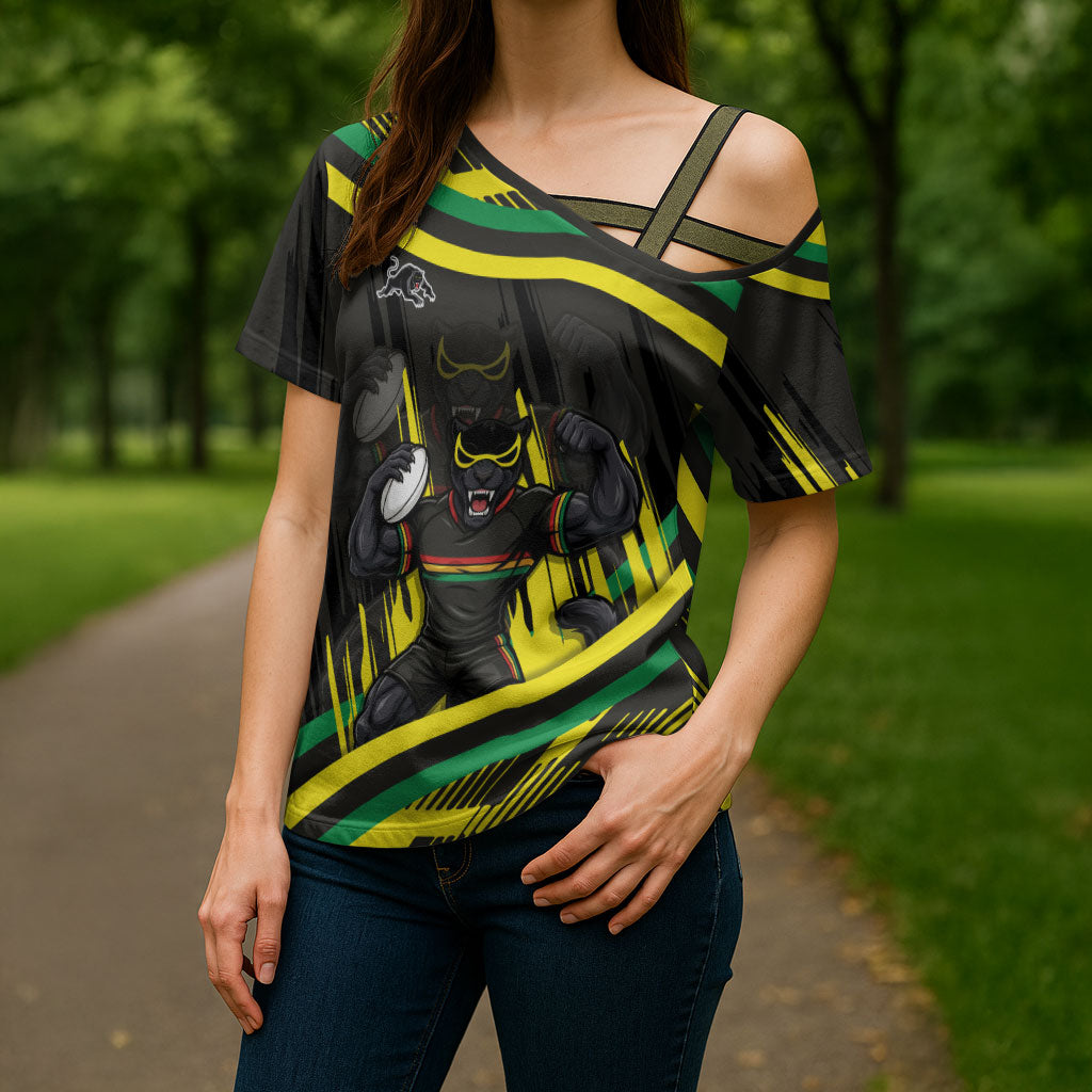 Panthers Rugby Mascot Cross Shoulder Shirt Fierce Athlete Graphic in Sports Style