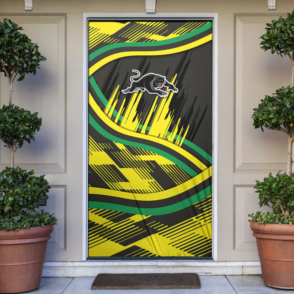 Panthers Rugby Mascot Door Cover Fierce Athlete Graphic in Sports Style