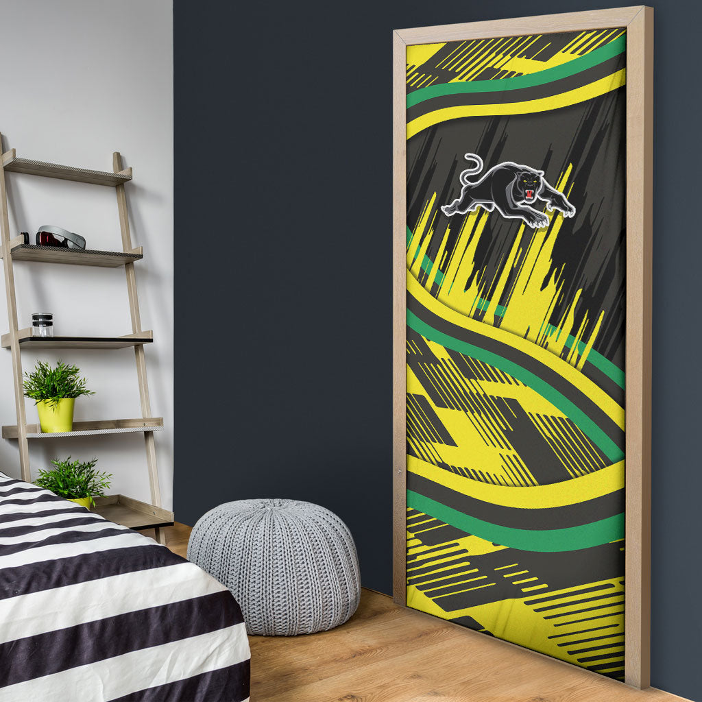 Panthers Rugby Mascot Door Cover Fierce Athlete Graphic in Sports Style