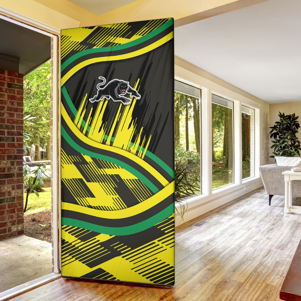 Panthers Rugby Mascot Door Cover Fierce Athlete Graphic in Sports Style