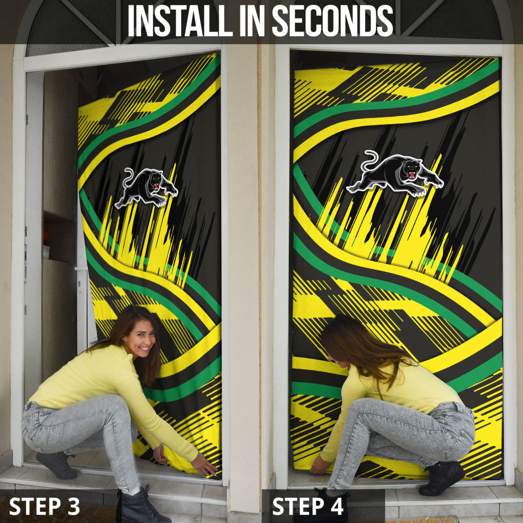 Panthers Rugby Mascot Door Cover Fierce Athlete Graphic in Sports Style