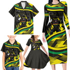 Panthers Rugby Mascot Family Matching Long Sleeve Bodycon Dress and Hawaiian Shirt Fierce Athlete Graphic in Sports Style