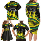 Panthers Rugby Mascot Family Matching Long Sleeve Bodycon Dress and Hawaiian Shirt Fierce Athlete Graphic in Sports Style