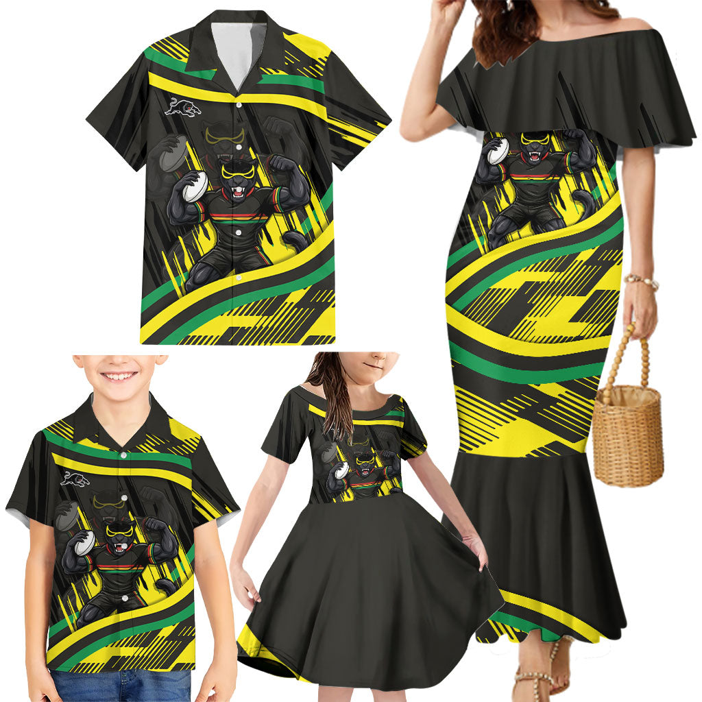 Panthers Rugby Mascot Family Matching Mermaid Dress and Hawaiian Shirt Fierce Athlete Graphic in Sports Style