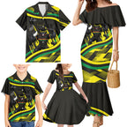 Panthers Rugby Mascot Family Matching Mermaid Dress and Hawaiian Shirt Fierce Athlete Graphic in Sports Style