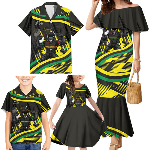 Panthers Rugby Mascot Family Matching Mermaid Dress and Hawaiian Shirt Fierce Athlete Graphic in Sports Style