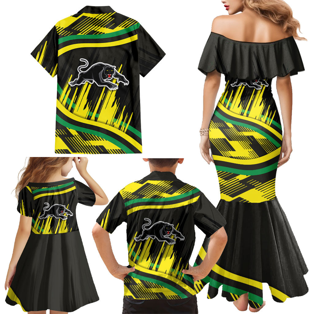 Panthers Rugby Mascot Family Matching Mermaid Dress and Hawaiian Shirt Fierce Athlete Graphic in Sports Style