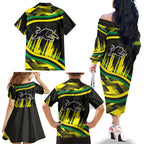Panthers Rugby Mascot Family Matching Off The Shoulder Long Sleeve Dress and Hawaiian Shirt Fierce Athlete Graphic in Sports Style