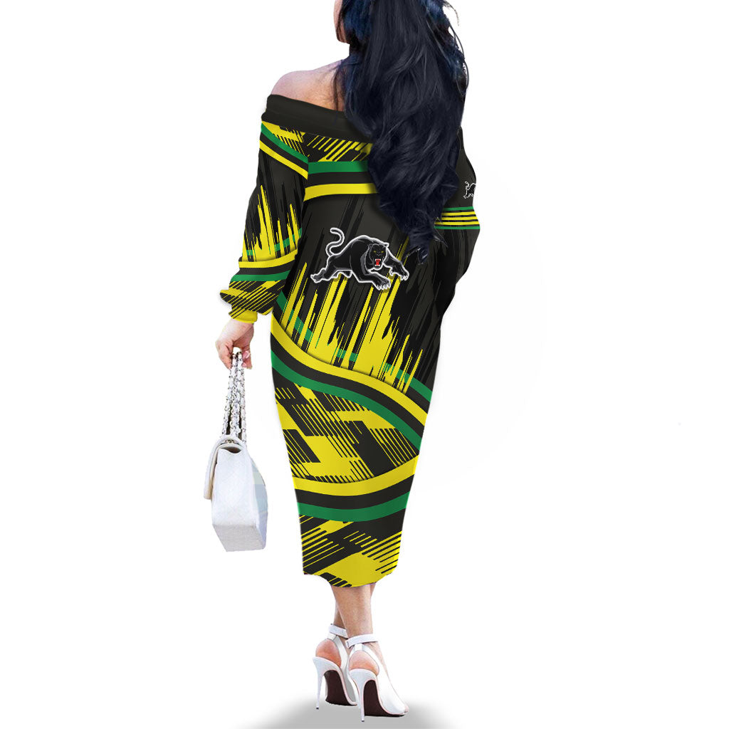 Panthers Rugby Mascot Family Matching Off The Shoulder Long Sleeve Dress and Hawaiian Shirt Fierce Athlete Graphic in Sports Style