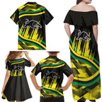 Panthers Rugby Mascot Family Matching Off Shoulder Maxi Dress and Hawaiian Shirt Fierce Athlete Graphic in Sports Style