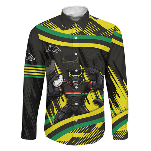 Panthers Rugby Mascot Family Matching Off Shoulder Maxi Dress and Hawaiian Shirt Fierce Athlete Graphic in Sports Style