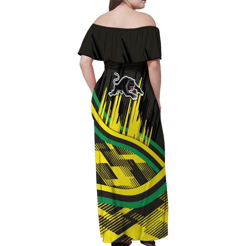Panthers Rugby Mascot Family Matching Off Shoulder Maxi Dress and Hawaiian Shirt Fierce Athlete Graphic in Sports Style