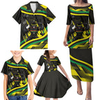 Panthers Rugby Mascot Family Matching Puletasi and Hawaiian Shirt Fierce Athlete Graphic in Sports Style